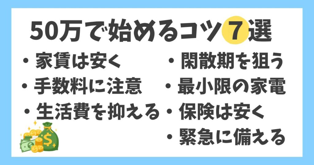 貯金50万で一人暮らしを始めるコツ7選